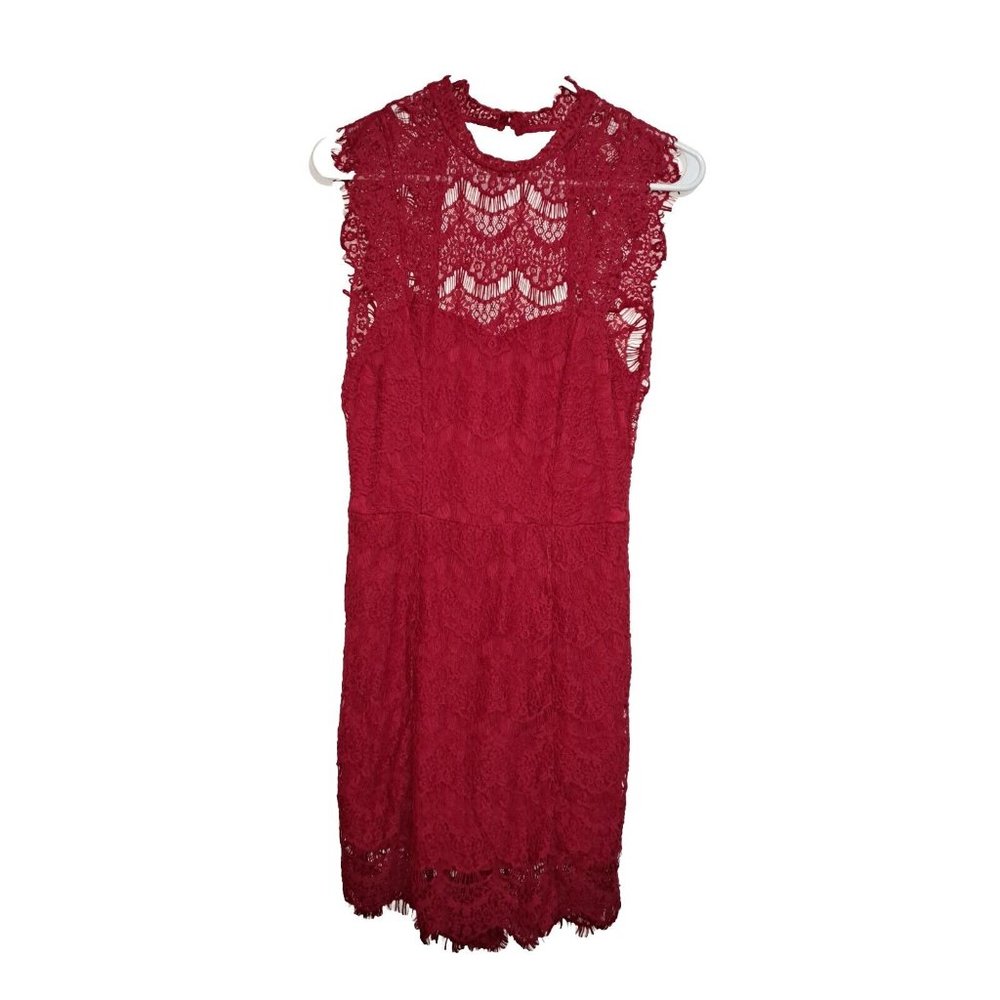 Free People Daydream Bodycon Lace Mini Dress Cherry Red Womens Size Small